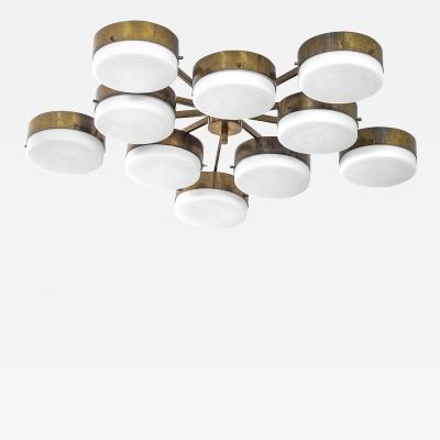 Gio Ponti Gio Ponti Chandelier structure in Brass and 10 diffusers in Glass