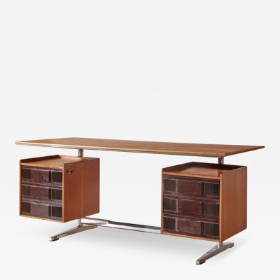 Gio Ponti Gio Ponti Desk for RIMA Made in Walnut Chromed Steel and Plastic Italy 1950s