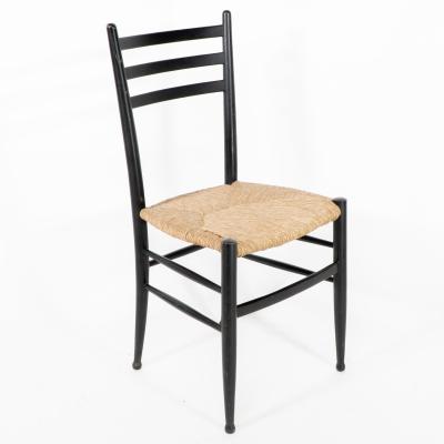 Gio Ponti Gio Ponti Ebonized Ladder Back Rush Seat Side or Desk Chair with Ball Feet
