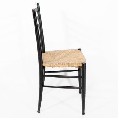 Gio Ponti Gio Ponti Ebonized Ladder Back Rush Seat Side or Desk Chair with Ball Feet