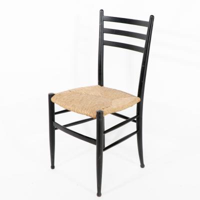 Gio Ponti Gio Ponti Ebonized Ladder Back Rush Seat Side or Desk Chair with Ball Feet