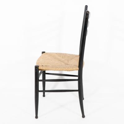 Gio Ponti Gio Ponti Ebonized Ladder Back Rush Seat Side or Desk Chair with Ball Feet