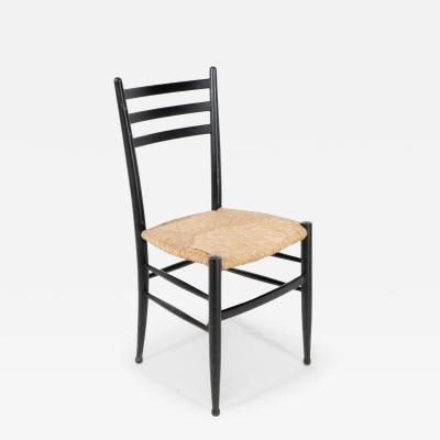 Gio Ponti Gio Ponti Ebonized Ladder Back Rush Seat Side or Desk Chair with Ball Feet