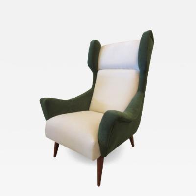 Gio Ponti Gio Ponti Italian Mid Century Modern Green and Beige Upholstered Wing Chair