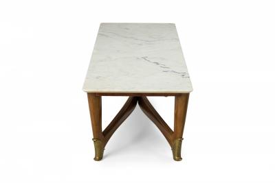 Gio Ponti Gio Ponti Italian Mid Century Modern Walnut and White Marble Low Coffee Table