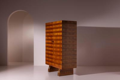Gio Ponti Gio Ponti Italian Walnut Wardrobe with Horizontal Striped Veneer Italy 1930s