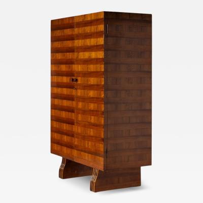 Gio Ponti Gio Ponti Italian Walnut Wardrobe with Horizontal Striped Veneer Italy 1930s
