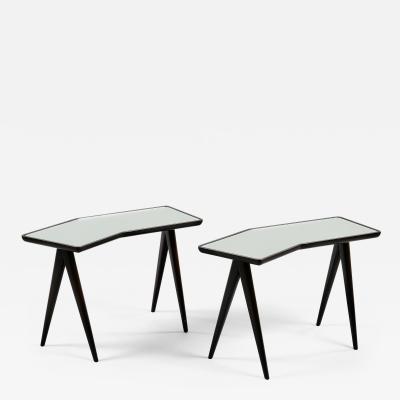 Gio Ponti Gio Ponti Pair of Geometric Side Tables with Mirrored Tops Italy 1940s