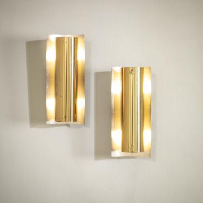 Gio Ponti Gio Ponti Pair of Mid Century Modern Brass Wall Sconces Italy 1950s