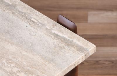 Gio Ponti Gio Ponti Sculpted Walnut Travertine Coffee Table for Singers Sons