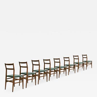 Gio Ponti Gio Ponti Set of Eight Ash Wood And Green Leather Leggera Chairs Italy 1951