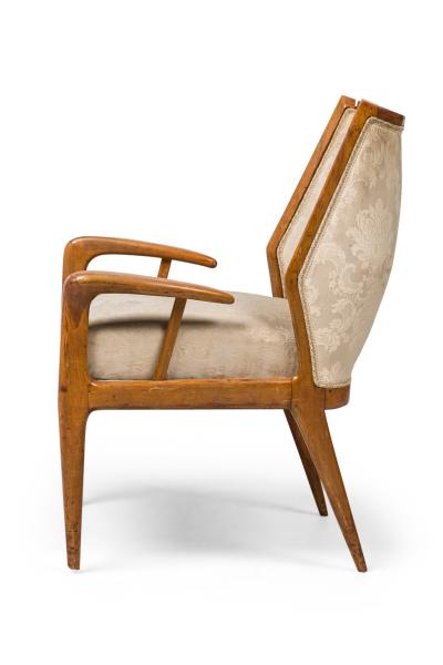 Gio Ponti Gio Ponti Style Italian Mid Century Walnut and Damask Curved Back Armchair
