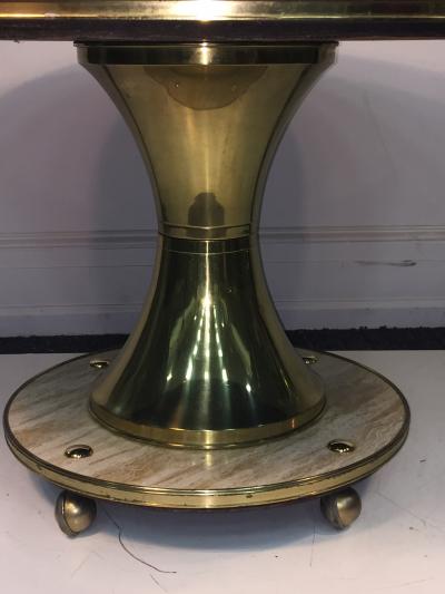 Gio Ponti Gio Ponti Style Italian Round Travertine Marble and Brass Dining Table