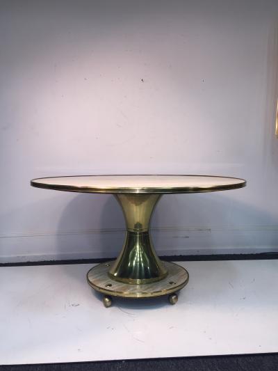 Gio Ponti Gio Ponti Style Italian Round Travertine Marble and Brass Dining Table