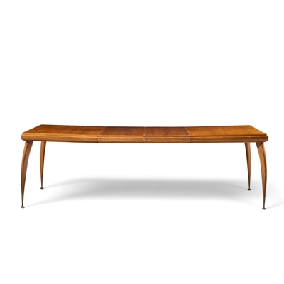 Gio Ponti Gio Ponti Style Italian Walnut and Brass Expanding Dining Table with 2 Leaves