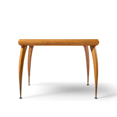 Gio Ponti Gio Ponti Style Italian Walnut and Brass Expanding Dining Table with 2 Leaves