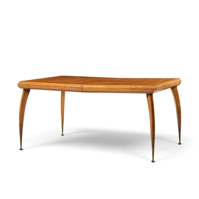 Gio Ponti Gio Ponti Style Italian Walnut and Brass Expanding Dining Table with 2 Leaves