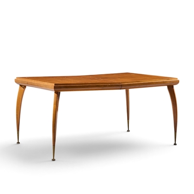 Gio Ponti Gio Ponti Style Italian Walnut and Brass Expanding Dining Table with 2 Leaves