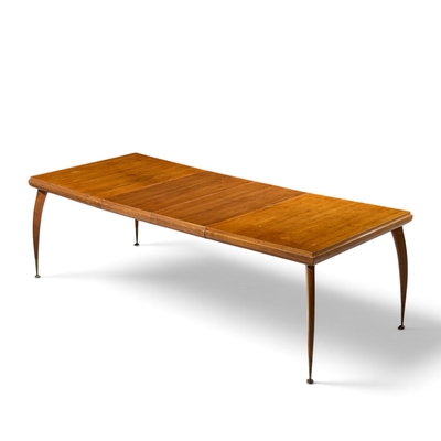 Gio Ponti Gio Ponti Style Italian Walnut and Brass Expanding Dining Table with 2 Leaves