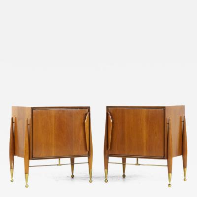 Gio Ponti Gio Ponti Style Mid Century Walnut and Brass Nightstand Pair