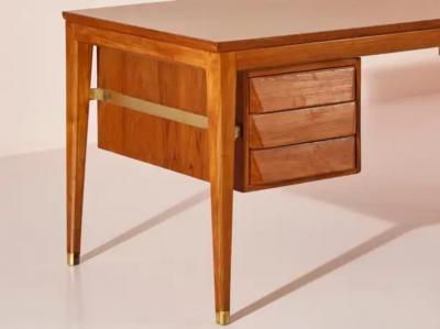 Gio Ponti Gio Ponti Teak and Brass Desk Designed for the BNL Offices ISA Bergamo 1950s