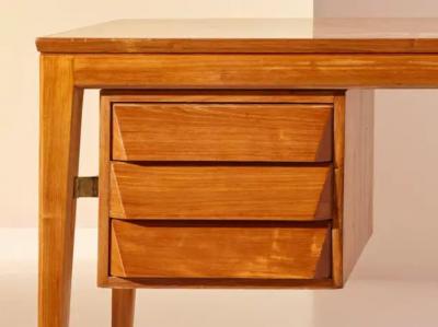 Gio Ponti Gio Ponti Teak and Brass Desk Designed for the BNL Offices ISA Bergamo 1950s