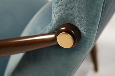 Gio Ponti Gio Ponti Velvet Lounge Chairs in Walnut Brass for M Singer and Sons 1950s