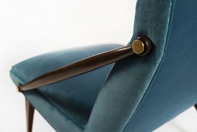 Gio Ponti Gio Ponti Velvet Lounge Chairs in Walnut Brass for M Singer and Sons 1950s