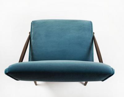 Gio Ponti Gio Ponti Velvet Lounge Chairs in Walnut Brass for M Singer and Sons 1950s