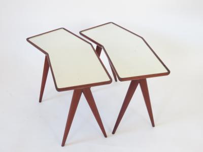 Gio Ponti Gio Ponti Walnut Side Tables Mirrored Glass Tops Pietro Chiesa Fontana Arte 