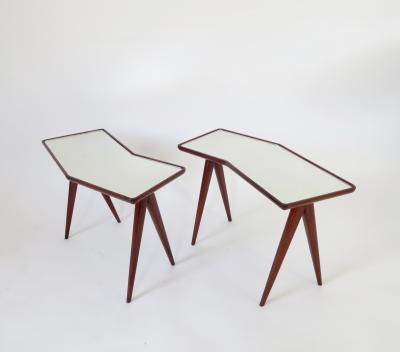 Gio Ponti Gio Ponti Walnut Side Tables Mirrored Glass Tops Pietro Chiesa Fontana Arte 