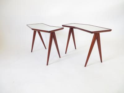 Gio Ponti Gio Ponti Walnut Side Tables Mirrored Glass Tops Pietro Chiesa Fontana Arte 