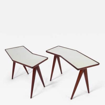 Gio Ponti Gio Ponti Walnut Side Tables Mirrored Glass Tops Pietro Chiesa Fontana Arte 