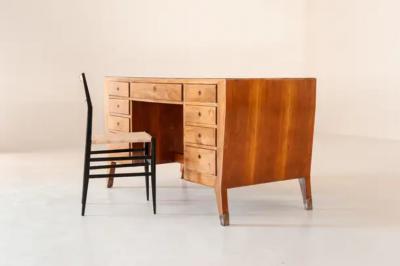 Gio Ponti Gio Ponti Writing Desk in Walnut and Brass for the BNL Offices Italy 1940s