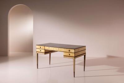 Gio Ponti Gio Ponti double sided desk in American walnut and parchment Italy 1930s