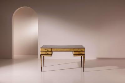 Gio Ponti Gio Ponti double sided desk in American walnut and parchment Italy 1930s