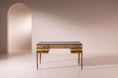 Gio Ponti Gio Ponti double sided desk in American walnut and parchment Italy 1930s