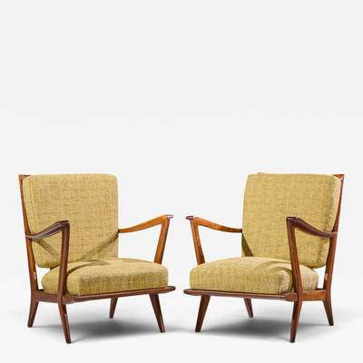 Gio Ponti Gio Ponti for Cassina Model 516 Mid Century Walnut Lounge Chairs Pair