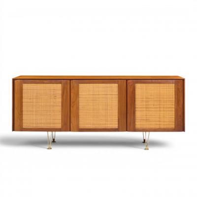 Gio Ponti Gio Ponti for Singer Sons Model 2184 Walnut Cane and Brass Credenza
