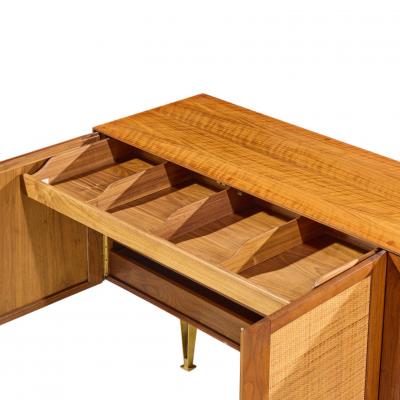 Gio Ponti Gio Ponti for Singer Sons Model 2184 Walnut Cane and Brass Credenza