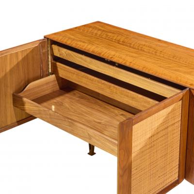 Gio Ponti Gio Ponti for Singer Sons Model 2184 Walnut Cane and Brass Credenza