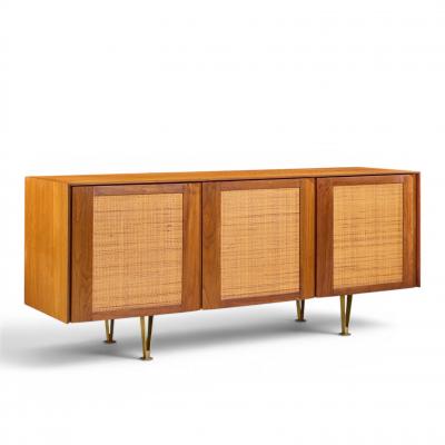 Gio Ponti Gio Ponti for Singer Sons Model 2184 Walnut Cane and Brass Credenza