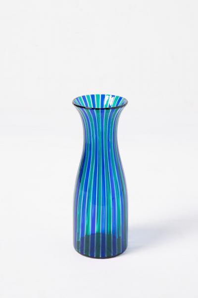 Gio Ponti Gio Ponti for Venini A Canne Glass Bottle Vase in Blue and Green 1950s