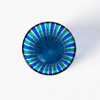 Gio Ponti Gio Ponti for Venini A Canne Glass Bottle Vase in Blue and Green 1950s