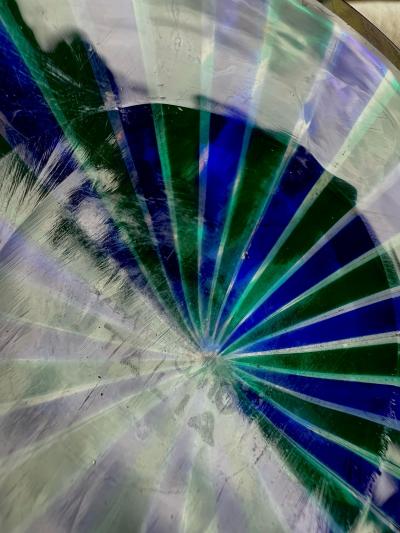 Gio Ponti Gio Ponti for Venini A Canne Glass Bottle Vase in Blue and Green 1950s