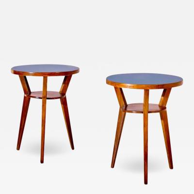 Gio Ponti Gio Ponti pair of walnut and blue formica occasional tables Italy circa 1950