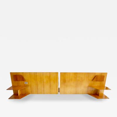 Gio Ponti Gio Ponti pair rare elm wood Headboards fitted bedside tables Hotel Royal 1955