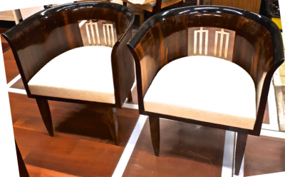 Gio Ponti Gio Ponti rarest art deco pair of chair with silver back harp and veneer wood