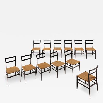 Gio Ponti Gio Ponti set of twelve Leggera chairs with hand woven rattan cane Italy 1951
