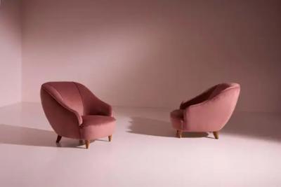 Gio Ponti Gio Ponti walnut and velvet pair of lounge chairs by Casa e Giardino Italy 1936